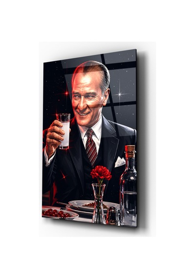 Cam Tablo Atatürk Portresi Premium Duvar Dekoru Modern Salon, Ofis Ve Makam Odası Dekorasyonu