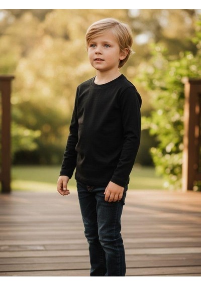 Zekids Erkek Çocuk Pamuklu Bisiklet Yaka Uzun Kollu Basic T-shirt-16775 SIYAH