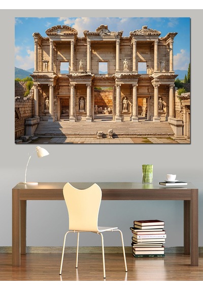 Ahşap Tablo Antik Efes Celsus Kütüphanesi Manzarası