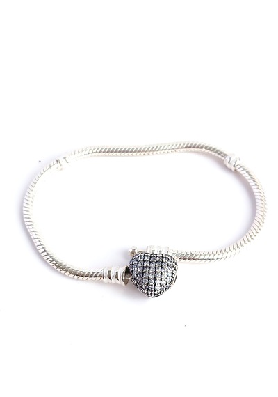 Gümüş Pave Kalp Klips 2 Tasarım Charm Taşıyıcı Kadın Bileklik20