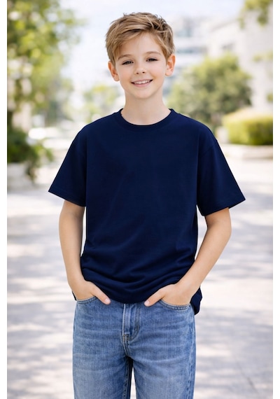 Zuzunga Unisex Basic Kısa Kollu Çocuk T-shirt Lacivert