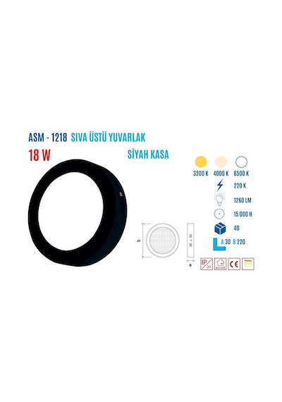 Ycl Asm-1218g 18w S.üstü Yuvarlak Led Panel G.ışığ