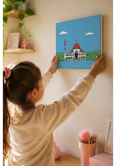 Kırmızı Kubbeli Cami Şövalesiz Boya Seti 20x20