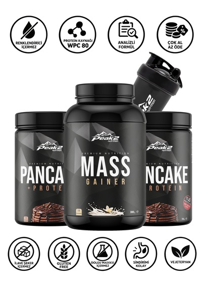 Hacim Paketi 10: Mass Gainer 3 Kg Vanilya + 2 Adet Protein Pancake 2x750 Gr + Shaker
