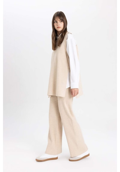 Defacto Triko Pantolon Straight Fit Geniş Bol Paça C2088AX24SPBG662 Bej