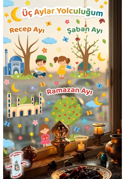 Üç Aylar Yolculuğum Sticker Seti Recep Şaban Ramazan Ayı Çift Taraflı Cam Duvar Sticker Dijital Baskı