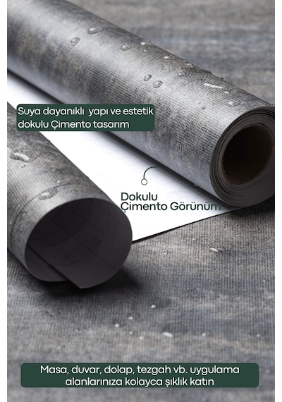 Technojet Kendinden Yapışkanlı Dokulu Çimento Görünümlü Mutfak Duvar Dolap Masa Kaplama 60cmx500cm Antrasit
