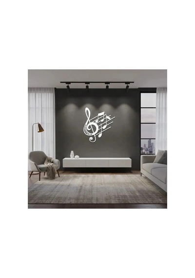 Sol Anahtarı Ve Notalar Metal Duvar Tablosu - Metal Duvar Sanatı - Mor - 45 X 50 Cm