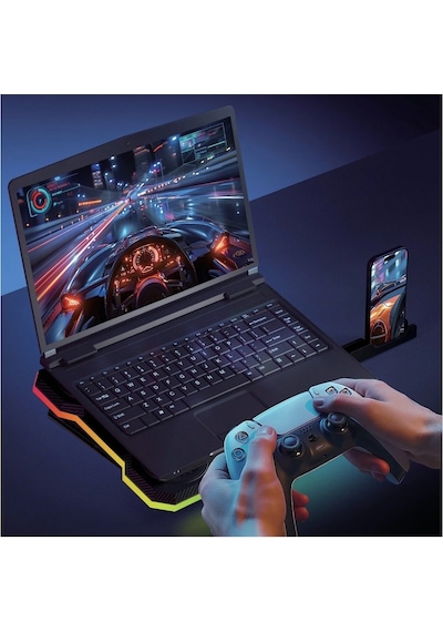 Miaxtreme Siyah Rgb 2 Fanlı 9-17" Inç 1.200rpm Telefon Tutacaklı Notebook Dizüstü Soğutucu Stand