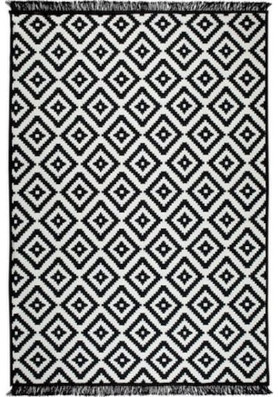 Siyah Beyaz Kilim - Piramit Kare Desen Otantik Model Yıkanabilir