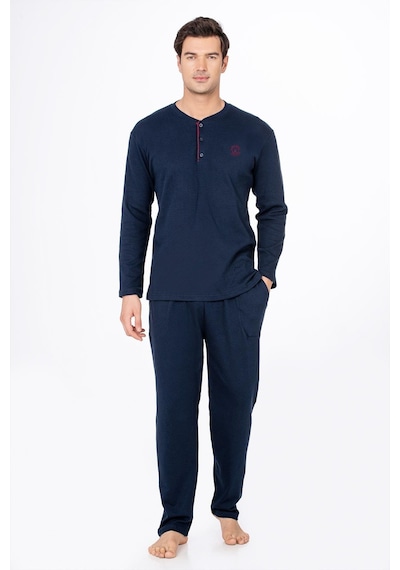 Kompedan Erkek Düğmeli Yaka Pijama Takımı Lacivert 031 Lacivert