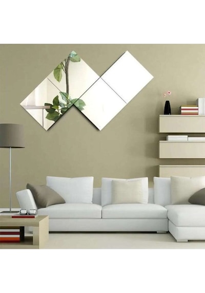 Dekoratif Kare Ayna 4lü 20x20 20x20 Gümüş