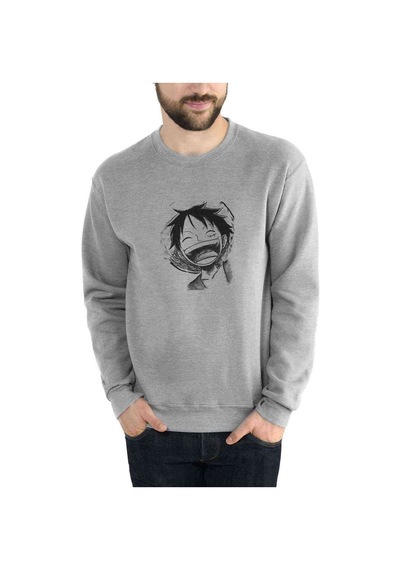 One Piece Zoro Baskılı Gri Erkek Örme Sweatshirt