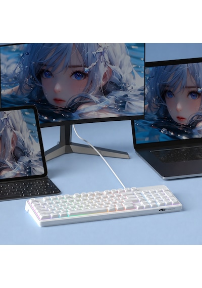 MageGee GK980 98 Tuş Rainbow Kablolu Membran Gaming Beyaz Klavye