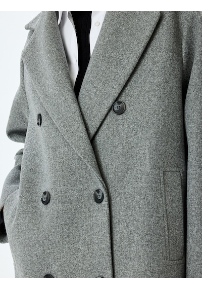 Koton Cepli Uzun Kruvaze Oversize Kaşe Kaban Gri 5wak00388ew Gri