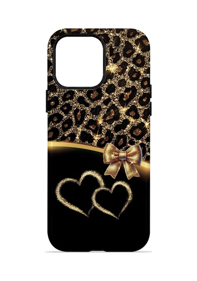 Velvoria Valestra Altın Kalpli Leopar Apple iPhone Uyumlu 14 Pro Darbe Korumalı Kılıf Valestra Select - Altın Kalpli Leopar