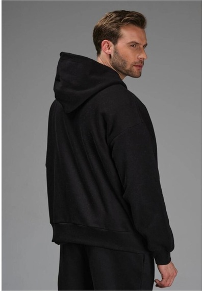 Tarzsokak Siyah Oversize 3 Iplik Kalın Içi Polarlı Fermuarlı 1.kalite Bol Kesim Düz Baskısız Sweatshirt