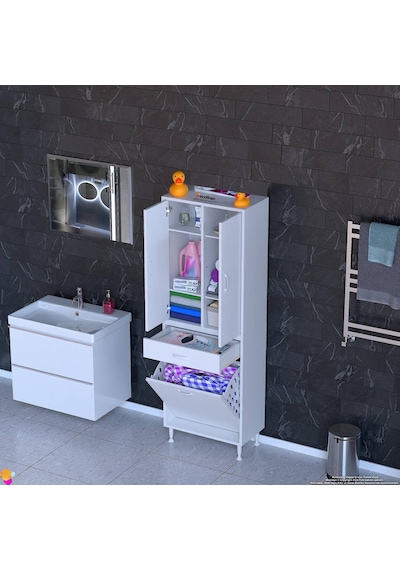 Eliusta Wall Beyaz Banyo Dolabı 65 Cm Tek Göz Bölmeli Sepet 65x171x32,5 Cm 4 Raflı Mutfak/banyo Dolabı Beyaz Eliusta Wall Beyaz Banyo Dolabı 65 Cm Tek Göz Bölmeli Sepet 65x171x32,5 Cm 4 Raflı Mutfak/banyo Dolabı Beyaz