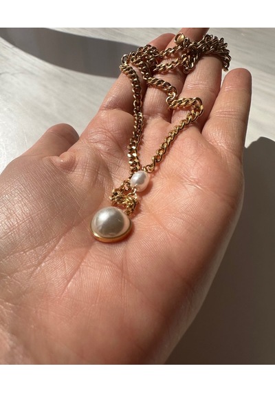 Murayshine Barok İncili Paslanmaz Çelik Zincirli Modern Kolye Çok Renkli