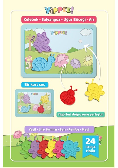 Renkleri Öğreniyorum Böcekler Renk Eşleştirme Oyunu 40 Parça