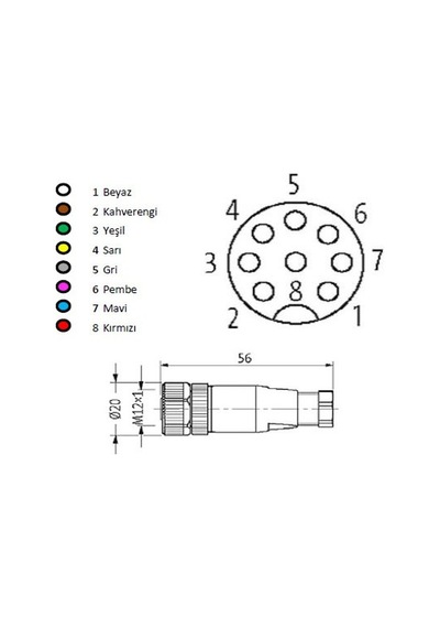 M12 8-Pin Dişi Düz Soket