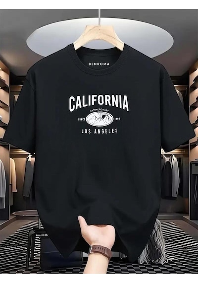 Calıfornıa Los Angeles Baskılı Oversize Tişört SIYAH