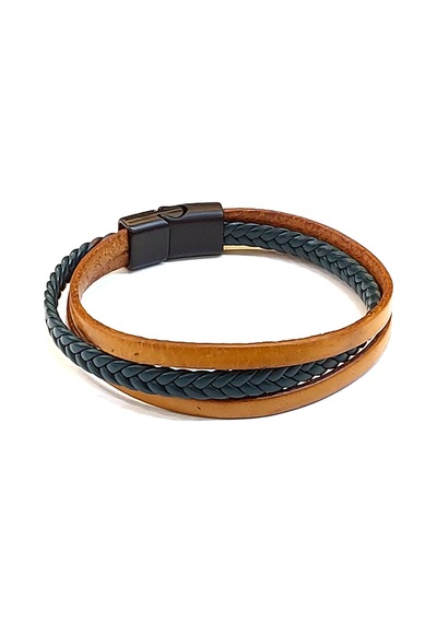 Camel Braid Taba Örgü Detaylı Erkek Hakiki Deri Bileklik-1420 Antrasit