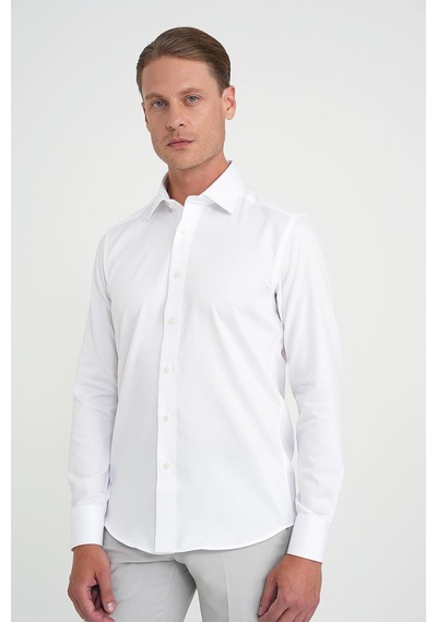 Efor Slim Fit %100 Pamuk Non Iron Kumaş Dokulu Klasik Beyaz Gömlek Gk 744 Beyaz