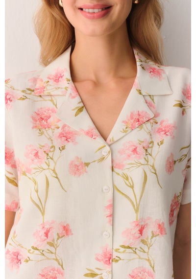Suwen Ellen Pamuklu Gömlek Yaka Pijama Takımı Sh26517660b338 Ekru