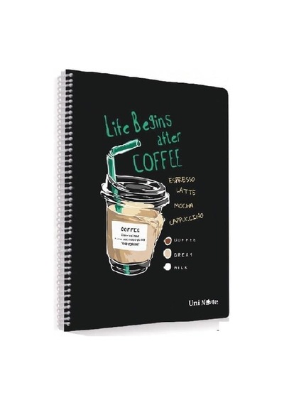 Coffee Plastik Kapak 96 Yaprak Kareli Spiralli A4 Defter