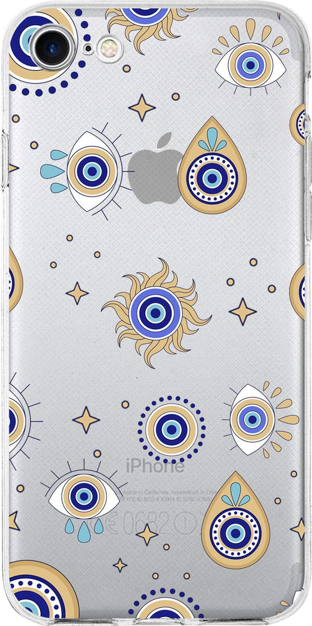 Apple Uyumlu iPhone Se 2022 İle 1mm Slim Fit Nazar Boncuğu 5 Baskılı Şeffaf Kılıf