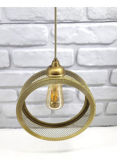 Eskitme Gold Endüstriyel Metal Hasır Tel Dairesel Model Hol Mutfak Tekli Sarkıt Avize Aydınlatma Çok Renkli