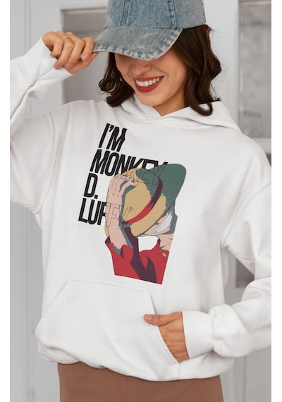 Sevbano I'm Monkey D. Luffy Baskılı Unisex Oversize One Piece Anime Karak beyaz