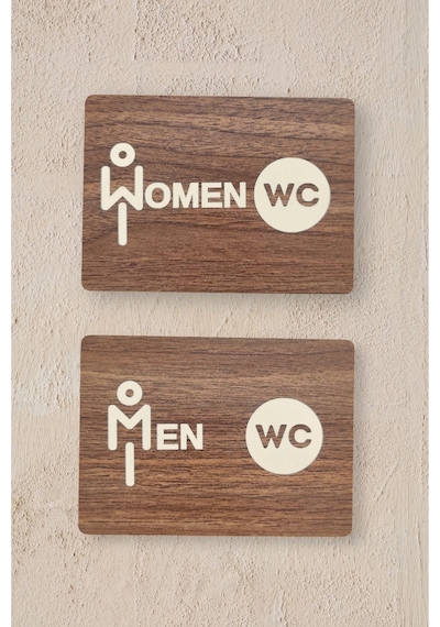 Women-men Wc Yönlendirme Levhası- İkili Set - Ceviz