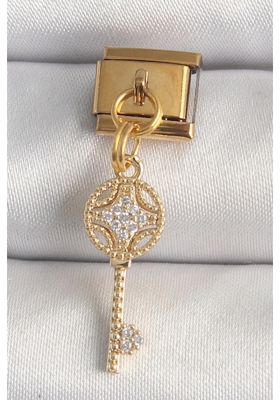 316l Çelik Gold Renk Sallantı Zirkon Taşlı Anahtar Model Nomination Charm Diğer 87559550