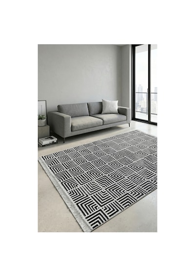 Classi Soft İnce Saten Bambu Halı Kaymaz Taban Yıkanabilir Modern Salon Mutfak Koridor Halısı Siyah