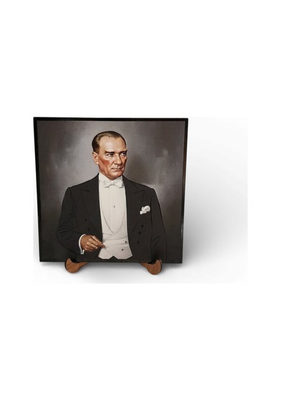Atatürk Masaüstü Ahşap Tablo - Kabartmalı Baskı Şık Hediyelik 16x16 Cm No 1 3 Parça