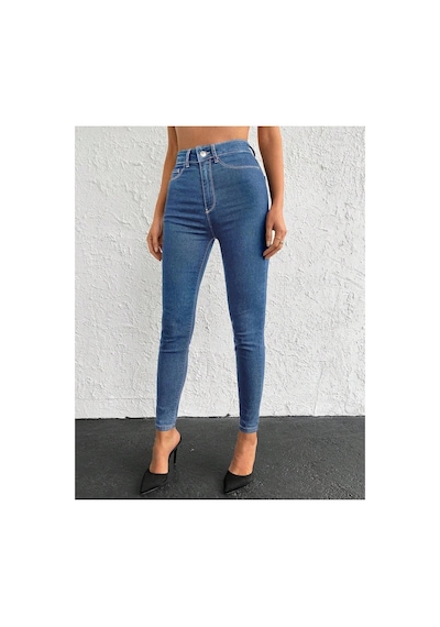 Kene Jeans Rahat Kalıp Mavi Dar Paça Cepsiz Skinny Fit Jeans Mavi