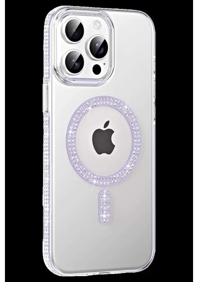 İphone 14 Pro Max Move Taşlı Magsafe Kapak - Lila