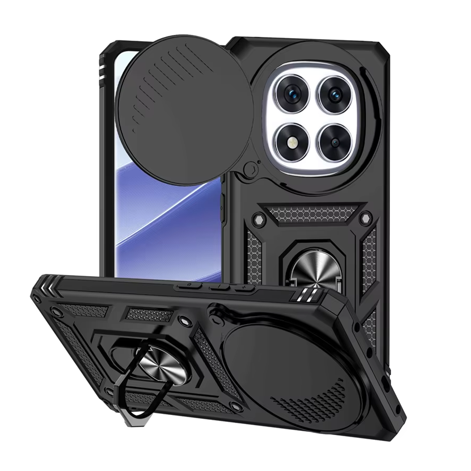 Microcase Xiaomi Redmi Note 15 Pro Plus Qubec Serisi Kamera Kapaklı Yüzük Standlı Kılıf-al5117 Siyah