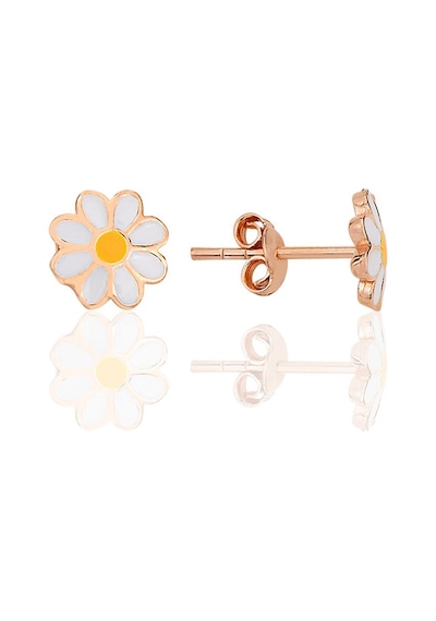 Gümüş Rose Mineli Papatya Çocuk Küpesi Barcode Gold-Rodyum-Rose