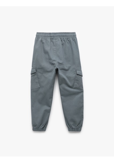 Koton Pamuklu Gabardin Beli Bağcıklı Kargo Cepli Jogger Pantolon Mavi 6wmb40005tw Mavi