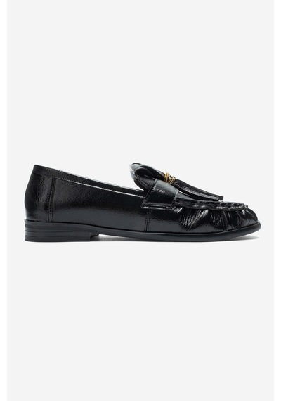 Luvi Shoes Marston Siyah Kırışık Rugan Püsküllü Kadın Loafer Ayakkabı