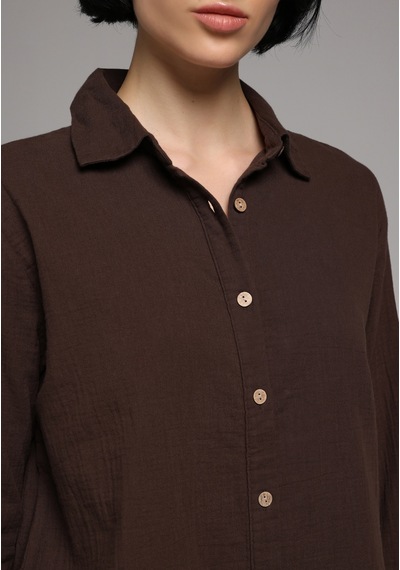 Colin's Colins Regular Fit Shirt Neck Düz Kadın Kahverengi Kısa Kol Gömlek Cl1079416 Q1.v2 Brw