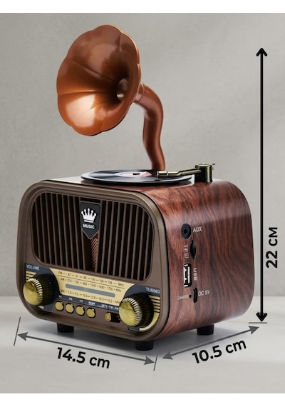 Dexxony Md-1319 Nostaljik Radyo Gramofon Bluetooth Hoparlör Ahşap Tasarım