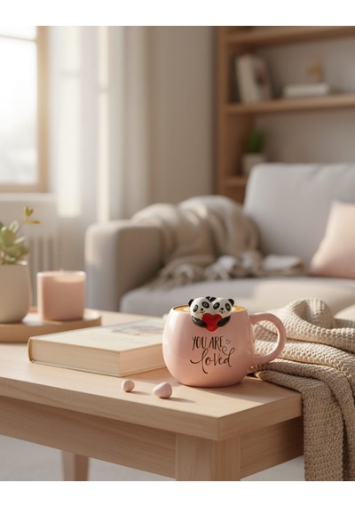 Panda Figürlü Kupa Bardak Sevimli Tasarım Seramik Mug Hediye Kupa Pembe
