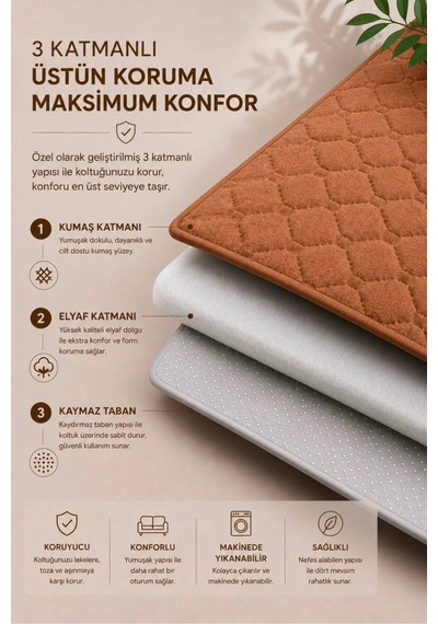 Kare Desenli Tek Parça Kaymaz Taban Kapitone Koltuk Örtüsü Çekyat Kanepe Örtüsü 70x190 Kahverengi Kahverengi