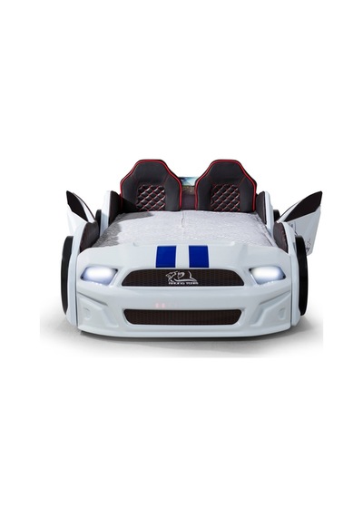 Beyaz Arabalı Yatak Kapıları Açılan Mustang Full Ledli Kumandalı Ve Müzikli Beyaz Arabalı Yatak Kapıları Açılan Mustang Full Ledli Kumandalı Ve Müzikli