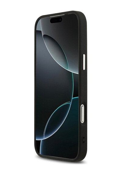 Apple Uyumlu iPhone 17 Pro Kılıf Guess Lisanslı M-safeli Pu Deri Metal Kamera Çerçeveli Üçgen Logolu Siyah Siyah
