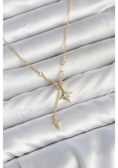 Utterly Good Kutup Yıldızı Kolye Gold Zirkon Taşlı Minimal Kadın Kolye Metalik